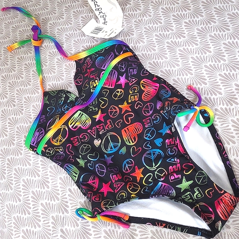 One-piece Halter-Top Swimwear (Metallic Rainbow Colors) NWT